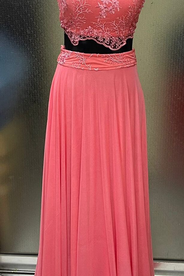 Coral Crush Crop Top with intricate embroidery & Skirt Set