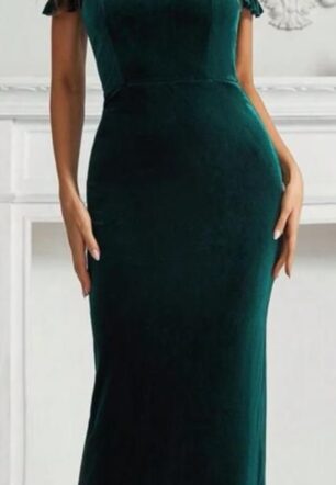 Emerald Velvet Off-Shoulder Gown