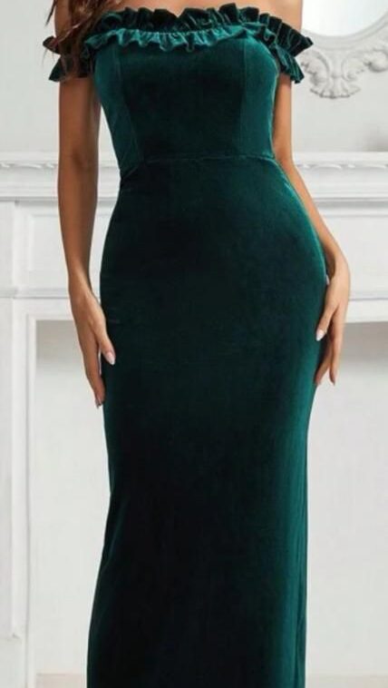 Emerald Velvet Off-Shoulder Gown