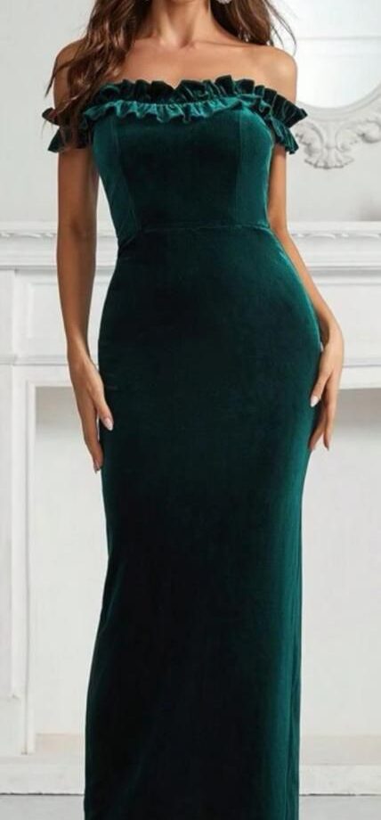 Emerald Velvet Off-Shoulder Gown
