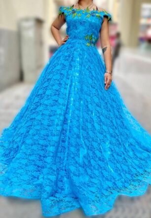 Azure Elegance Lace Gown
