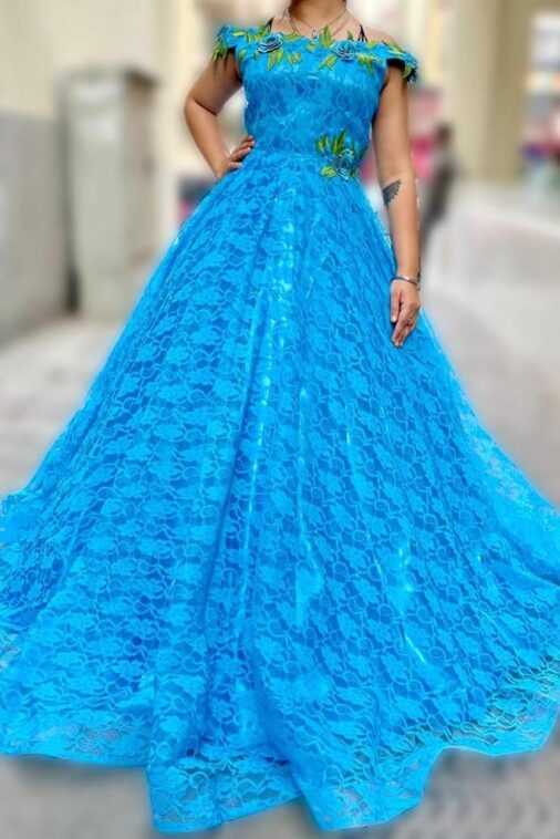 Azure Elegance Lace Gown