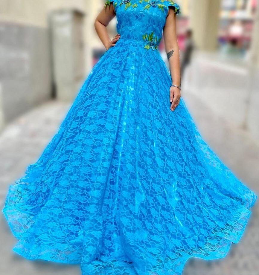 Azure Elegance Lace Gown
