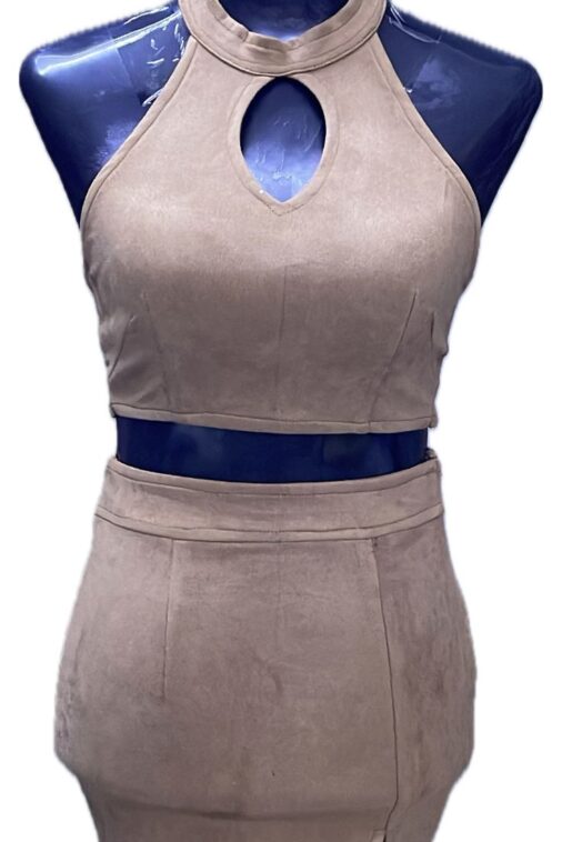 Leather sleeve less with Two piece short dress