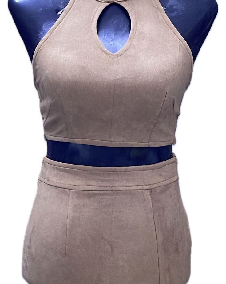 Leather sleeve less with Two piece short dress