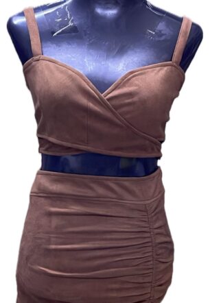 Leather sleeve less with Two piece short dress