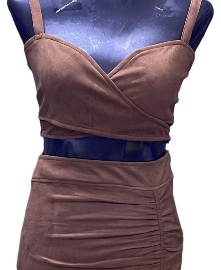 Leather sleeve less with Two piece short dress