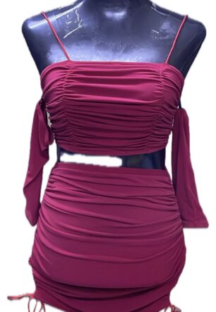 Wine full sleeves with frill Two piece short dress