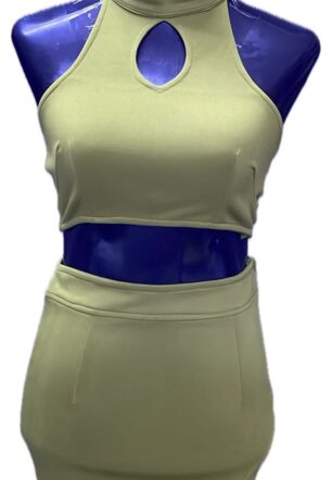 Mehendi sleeves less with patches Two piece short dress