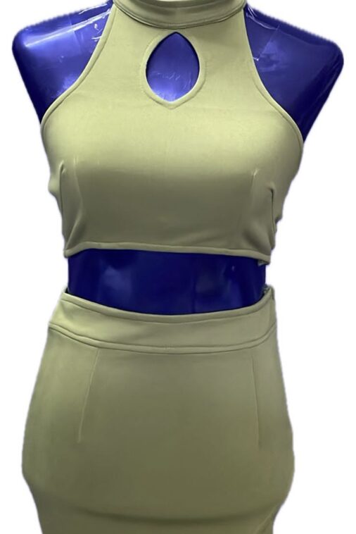 Mehendi sleeves less with patches Two piece short dress