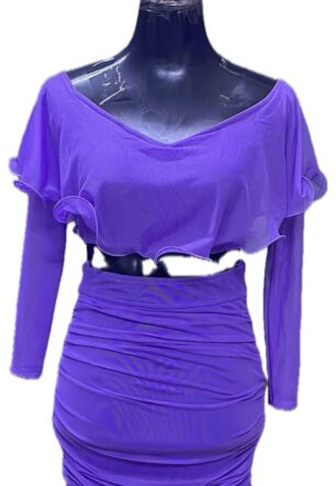Lavender full sleeves with frill Two piece short dress