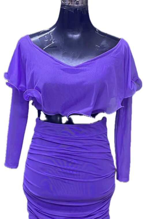 Lavender full sleeves with frill Two piece short dress