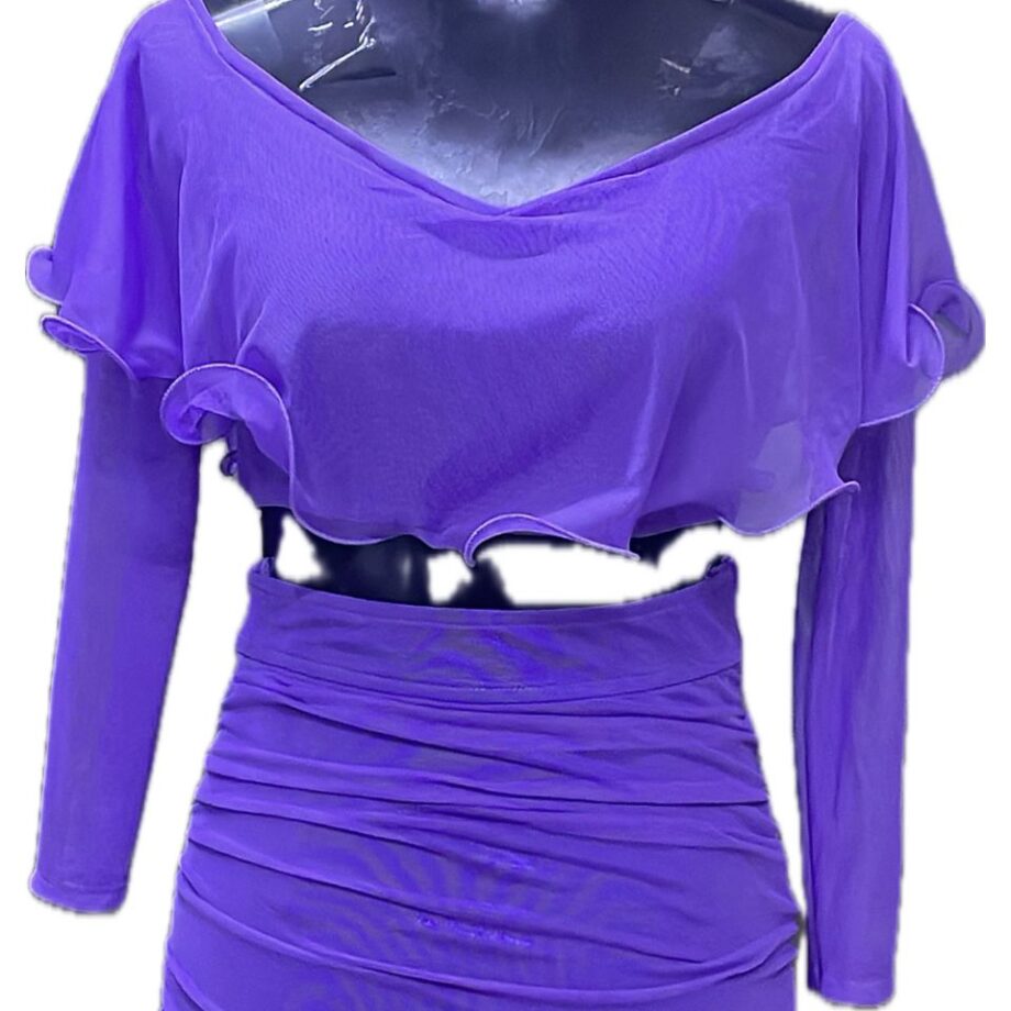 Lavender full sleeves with frill Two piece short dress