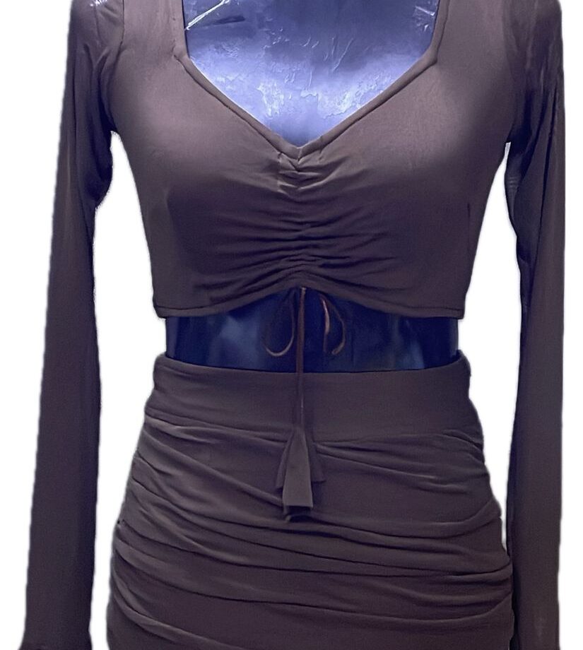 Coffee full sleeves Two piece short dress