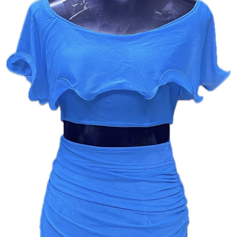 Sky blue off shoulder frill Two piece short dress