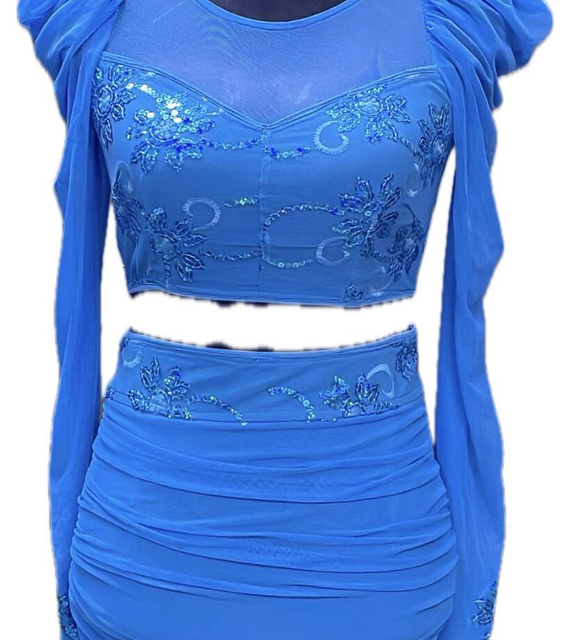 Radiant blue full sleave Two piece short dress