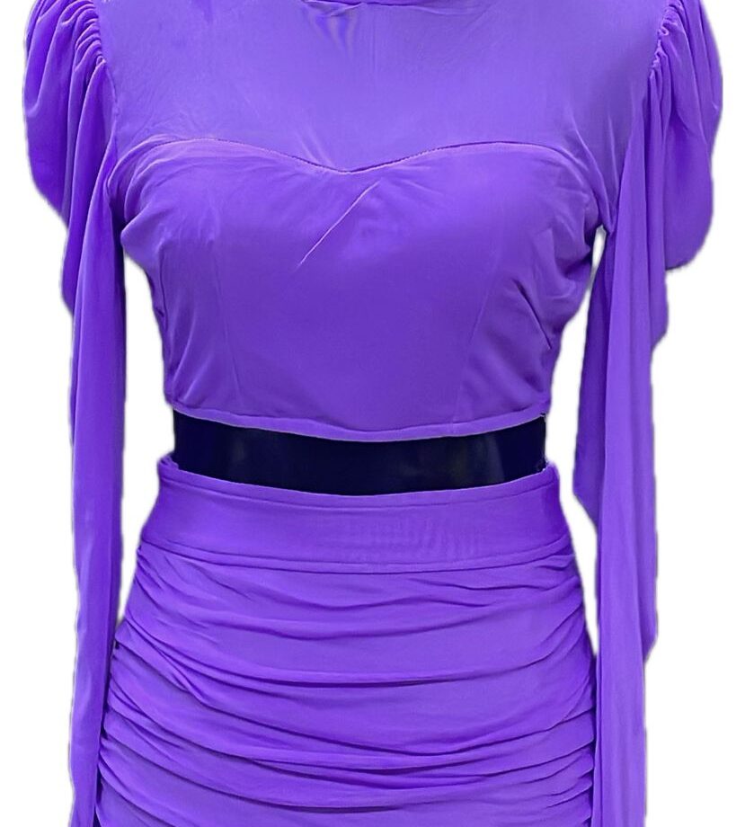 Lavender Full sleave Two piece short dress