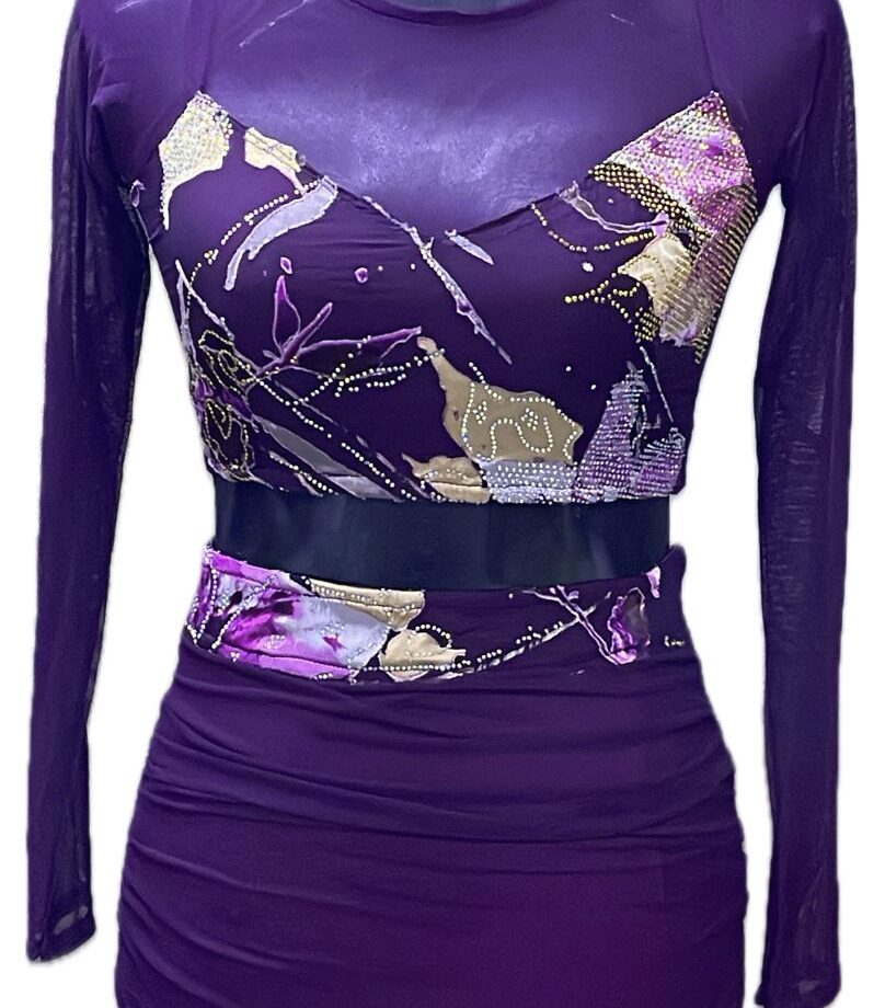 Wine printed Full sleave Two piece short dress