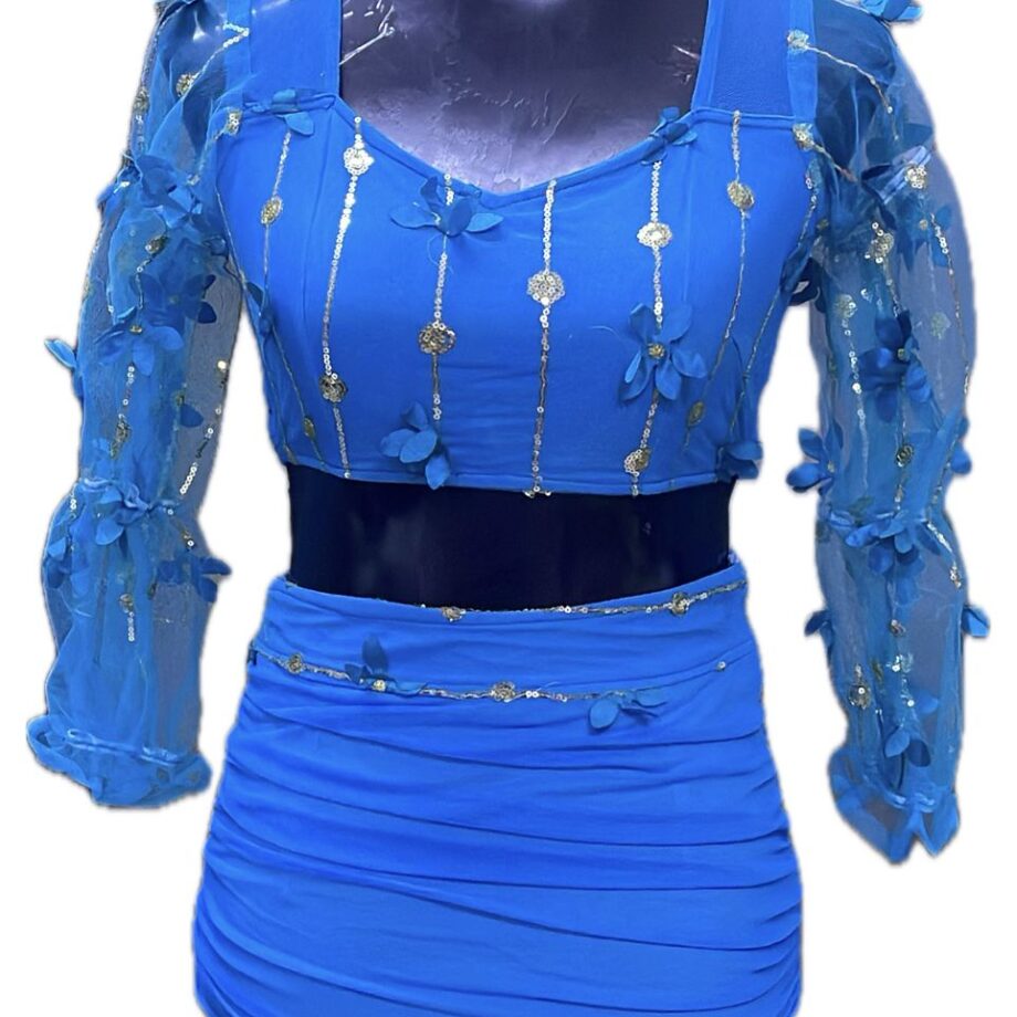 Radiant blue Full sleave Two piece short dress