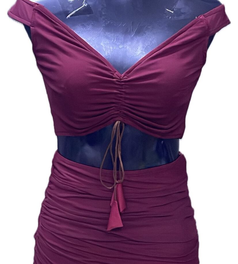 Maroon sleaveless Two piece short dress