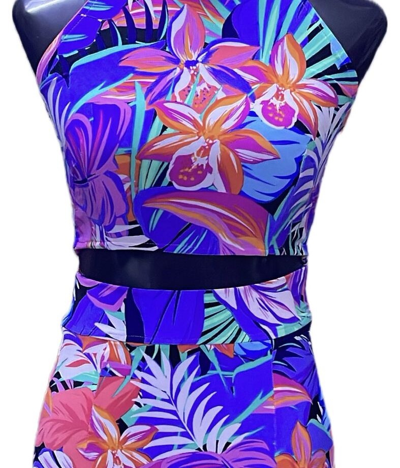 printed lycra sleaveless Two piece short dress