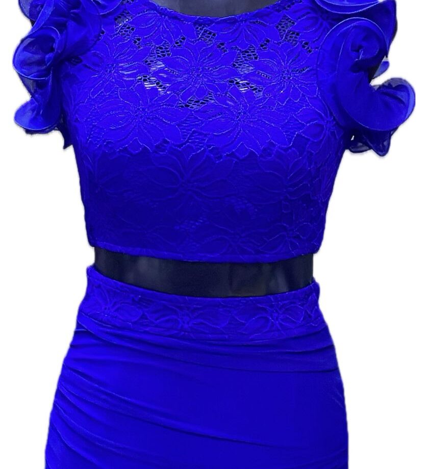 Royal blue color flower sleave Two piece short dress
