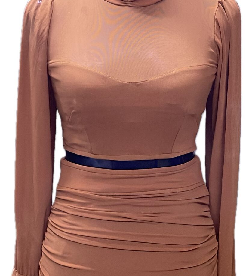 Brick color full sleave Two piece short dress