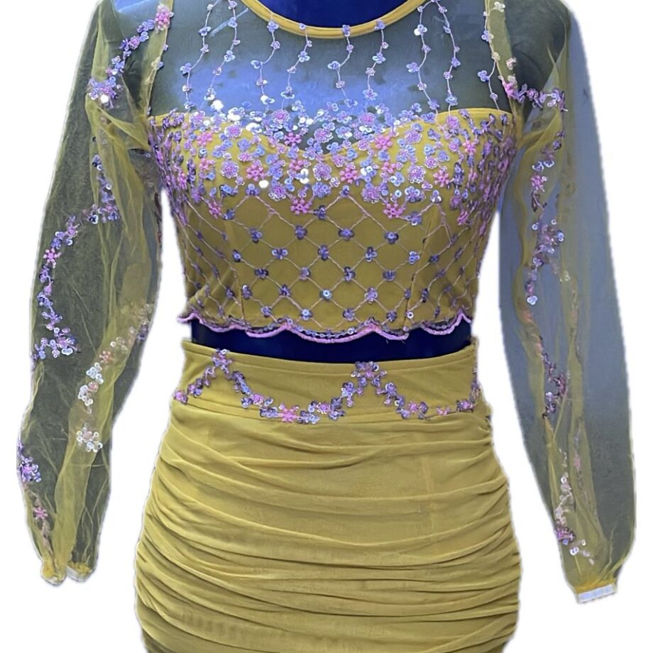 Cream color full sleave Two piece short dress